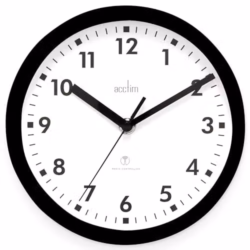 Acctim 74663 Nardo Black Radio Controlled Round Analog Wall Clock, Diameter: 20 cm – 1