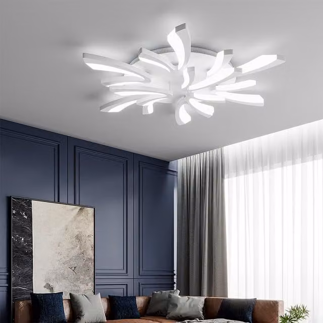Livingandhome V-Shaped LED Flush Ceiling Light, 90W, Cool White, Silver