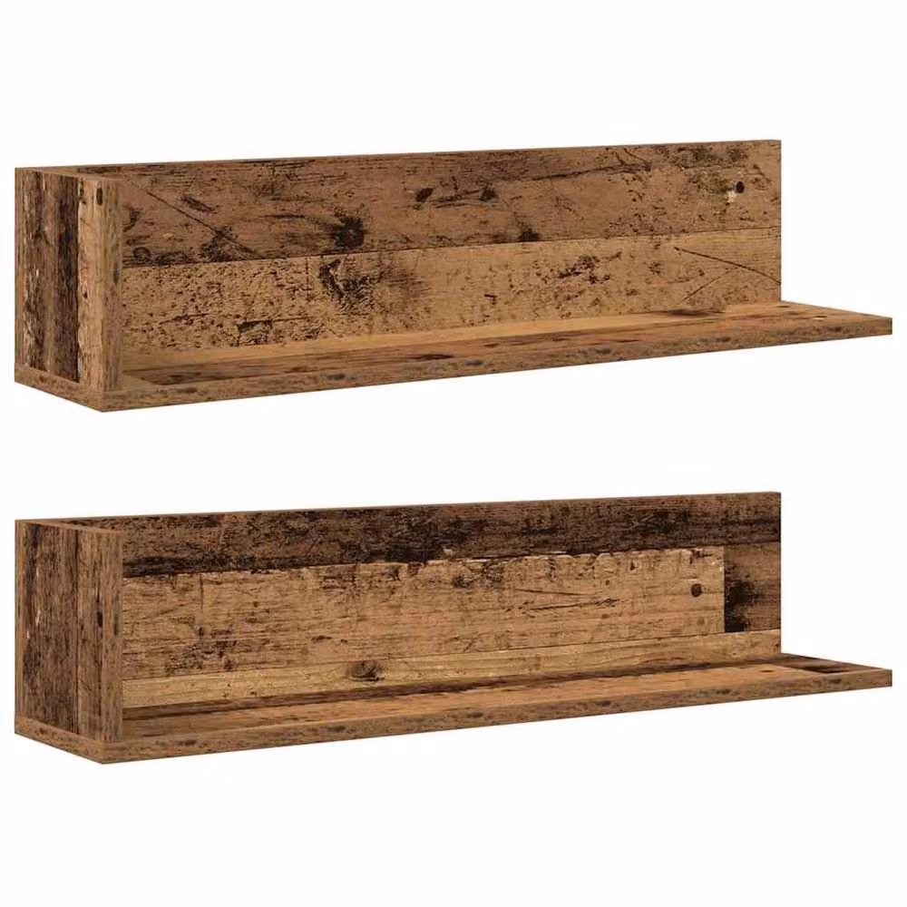 Berkfield Home Decorative Wall Shelves, 2 Piece Set in Brown Old Wood, W/D/H: 75 x 16.5 x 16.5 cm – 3