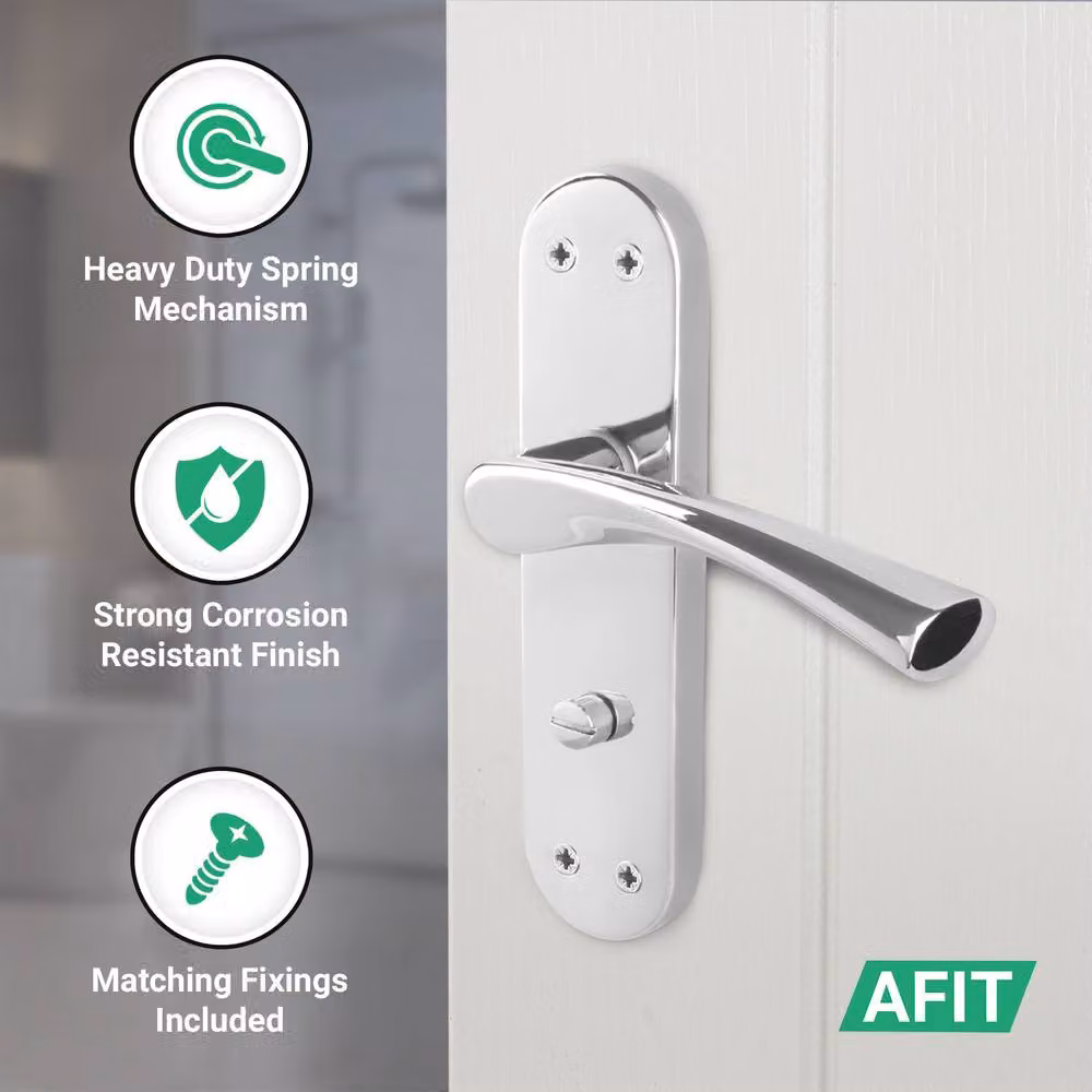 AFIT Chrome Twist Bathroom Handle WC Lock with Hinges in Metallic Silver, W/D/H: 15.0 x 15.0 x 1.75 cm – 2