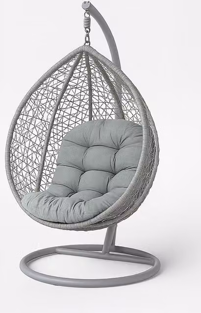 Homescapes Luxury Grey Egg Chair Cushion for Hanging Basket Swing Chairs – 1