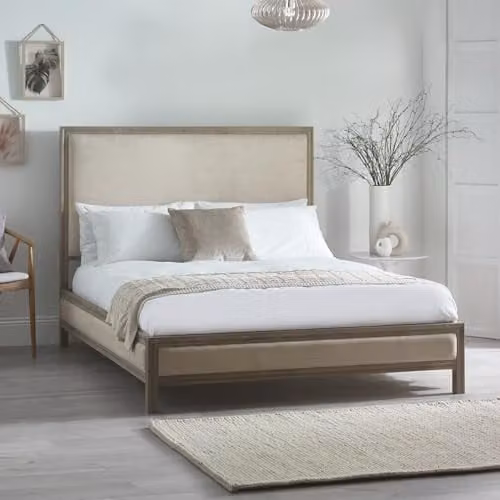 Julian Bowen Lucie Upholstered Fabric Bed in Ivory/Beige, W/D/H: 140 x 200 x 130 cm