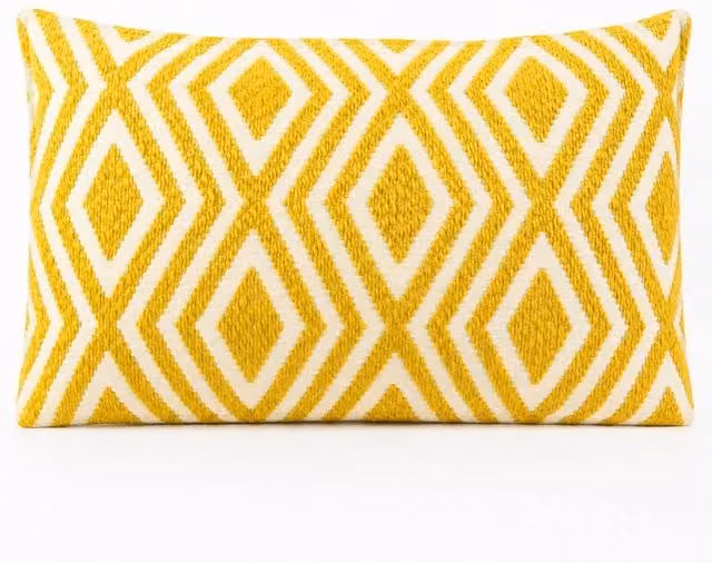 Serenityy Mustard Yellow Diamond Pattern Cotton Lumbar Cushion Cover W/D/H: 50 x 30 x 0 cm