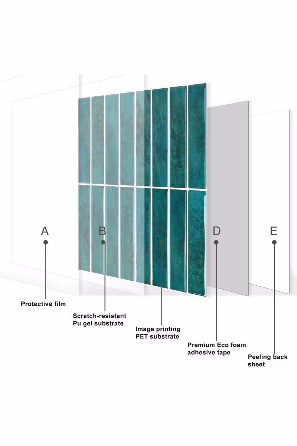 H&O Direct 10-Piece Petrol Blue Rectangular Waterproof and Scratch Resistant Wall Stickers – 2