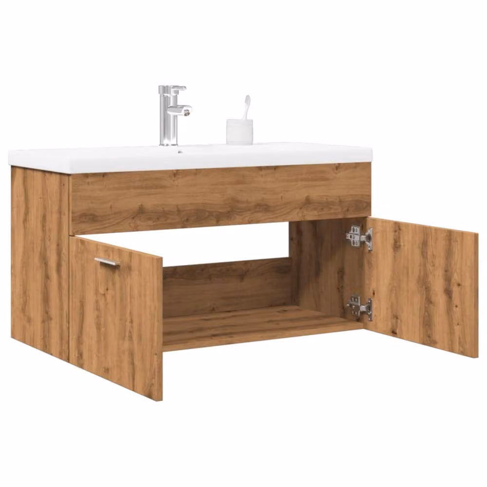 Berkfield Home Wall Mounted Bathroom Sink Cabinet with Built-in Basin in Artisan Oak Brown – 2