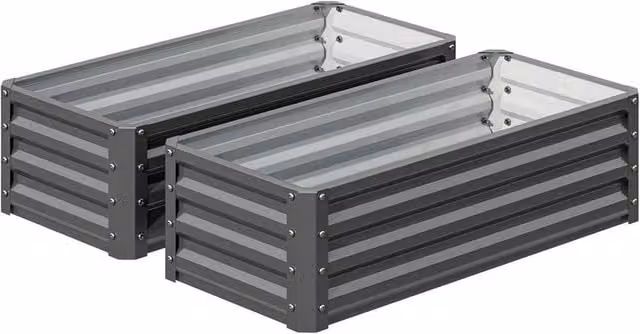 NESTLUNE Set of 2 Galvanised Steel Raised Garden Planter Boxes, Light Grey – 1