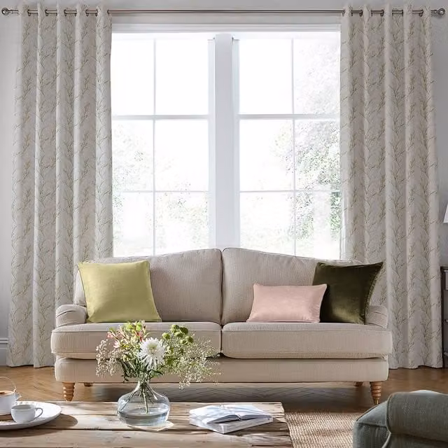 Laura Ashley Pussy Willow Embroidered Made to Measure Blackout Eyelet Curtain Panel in Grey and White