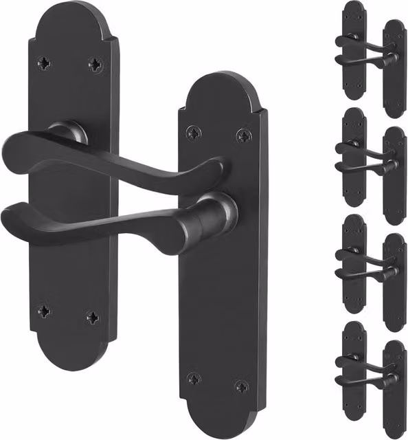 AFIT Matt Black Door Handle and Latch Set, 5 Pairs, W/D/H: 15.0 x 15.0 x 1.72 cm