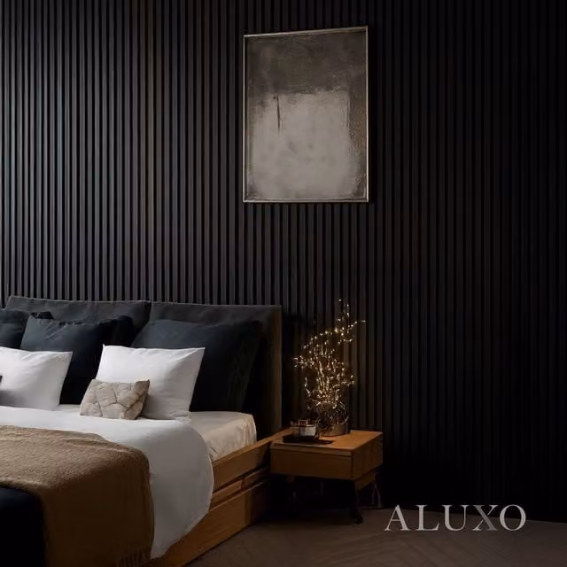 ALUXO Set of 2 Acoustic 3D Real Wood Slatted Wall Panels in Black