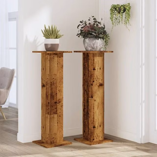 Berkfield Home Set of 2 Rustic Brown Engineered Wood Plant Stands, W/D/H: 30 x 30 x 95 cm