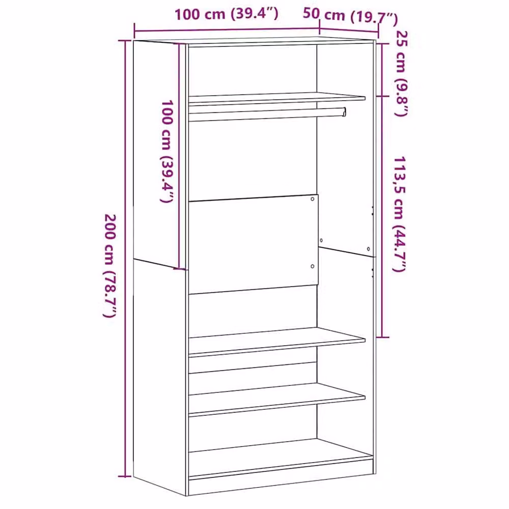Berkfield Home Black Modern Wardrobe with Integrated Drawers and Internal Shelves, W/D/H: 100 x 50 x 200 cm – 4