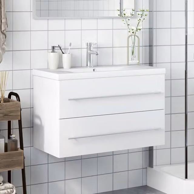 Berkfield Home Elegant Bathroom Sink Cabinet with Built-in Basin, White, W/D/H: 80.0 x 38.5 x 48.0 cm – 1