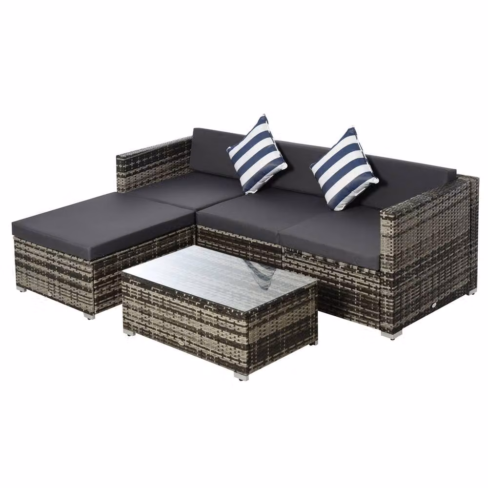 STILVORA 4-Seater Modular Sofa in Grey with Rattan and Metal Frame – 2