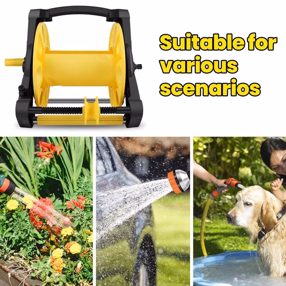 SPETLEK Yellow Freestanding Hose Reel Cart and Pipe Storage Rack for 50m Hoses – 4