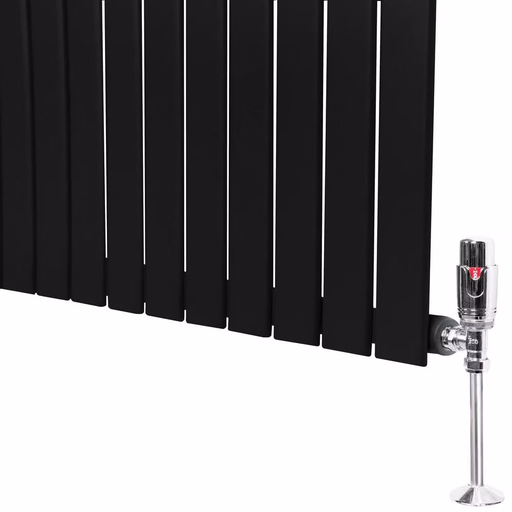 Monstershop Flat Single Column Steel Radiator with Integrated Valves and Thermostat Head, Black, H: 160 cm x W: 42 cm – 8