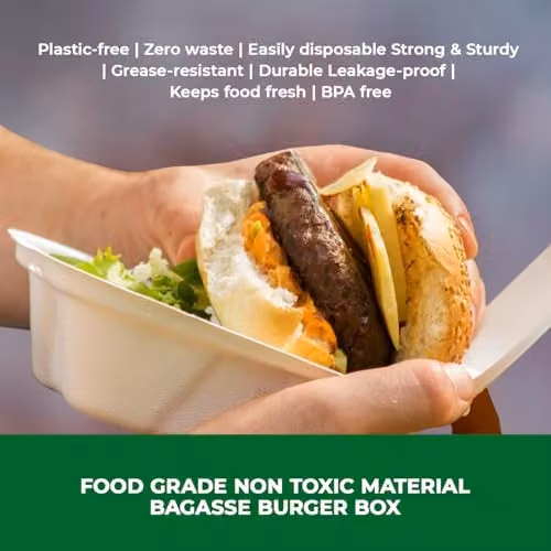 ECONX White Biodegradable Bagasse Clamshell Takeaway Burger Boxes, 200 Pack – 7