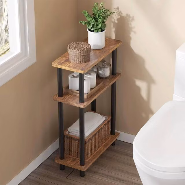 FORGEVIO Slim Narrow 3 Tier Side End Table in Brown – 1