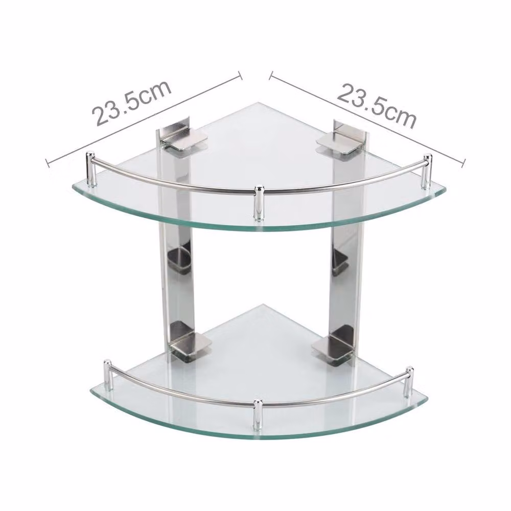 SPETLEK 2 Tier Wall Mounted Glass Bathroom Corner Shelf in Clear – 2