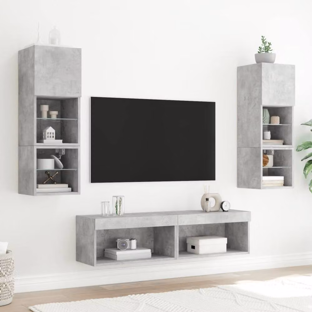 Berkfield Home Modern TV Cabinets with LED Lights, 2 Pieces, Concrete Grey, W/D/H: 60 x 30 x 30 cm – 4
