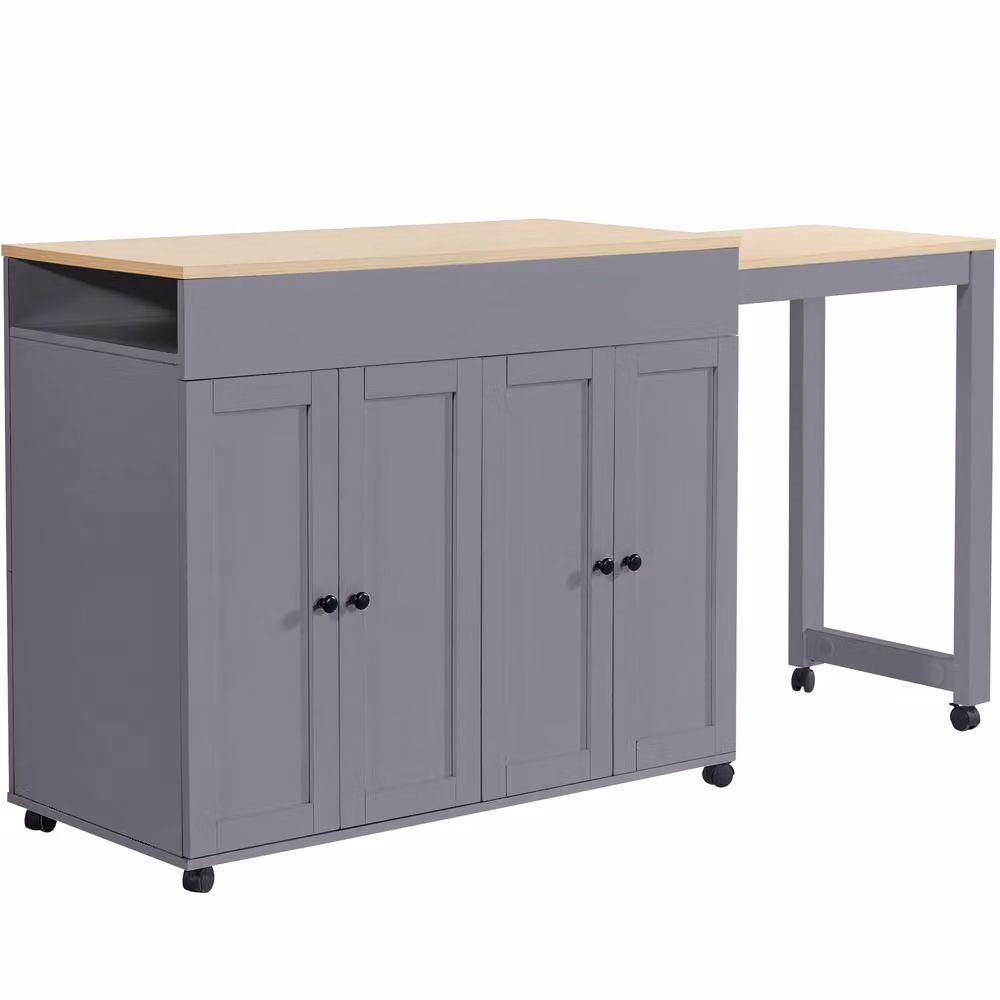 ModernLuxe Kitchen Island with Extendable Table and 4 Doors in Matt Grey – 4