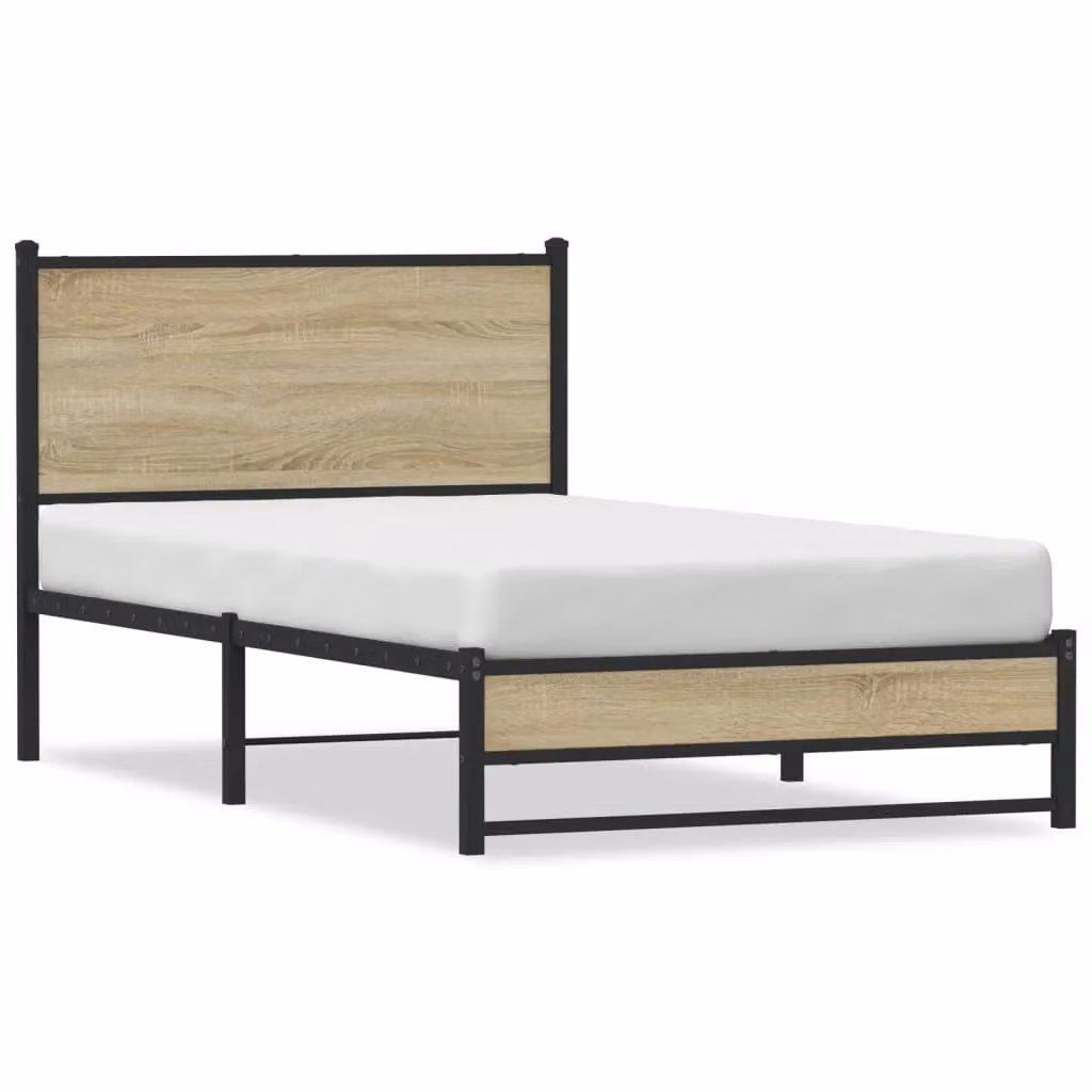Berkfield Home Metal Bed Frame in Sonoma Oak Brown, W/D/H: 100 x 200 cm – 2