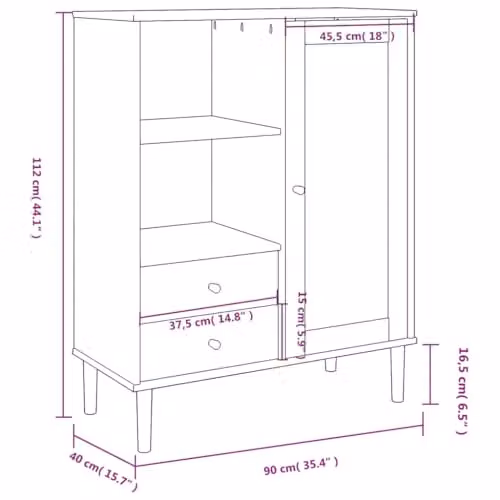 vidaXL SENJA Highboard in Black Rattan Look Solid Pine Wood with Hinged Doors and Internal Drawers, W/D/H: 90 x 40 x 112 cm – 3