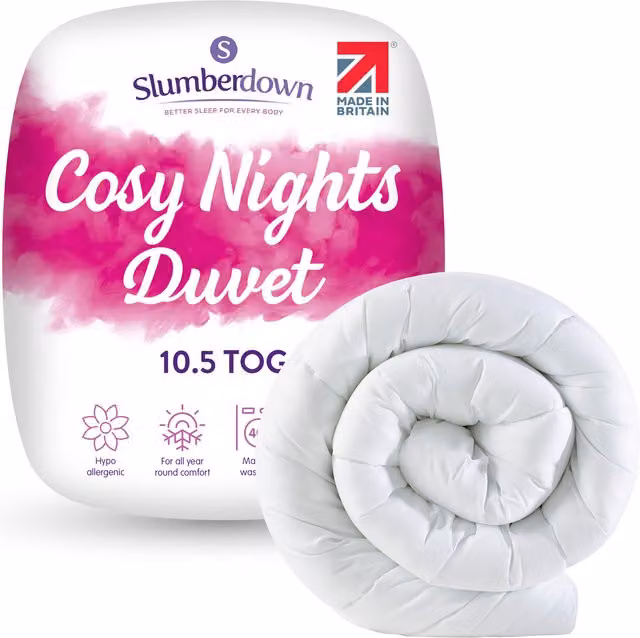 Slumberdown Cosy Nights 10.5 Tog Breathable Fibre Duvet, White, Single