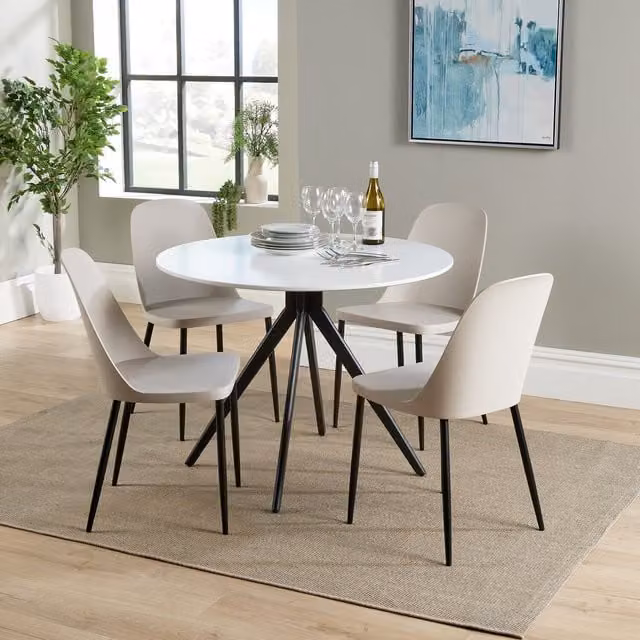 Core Products Ltd Aspen Round Dining Table and Four Plastic Duo Chairs Set in White