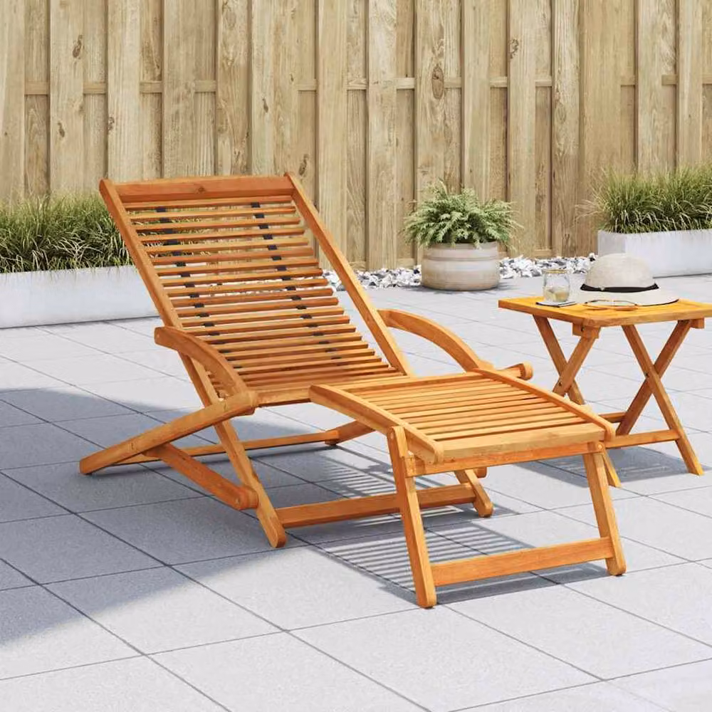 Berkfield Home Acacia Wood Deck Chair with Footrest in Brown – 2