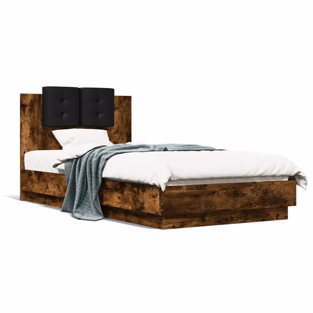 Berkfield Home Single Bed Frame in Smoked Oak Brown, W/D/H: 90 x 190 cm – 2