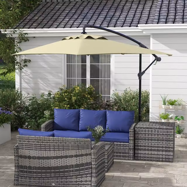 Outsunny 3 m Cantilever Banana Parasol with Crank Handle and 6 Ribs in Beige