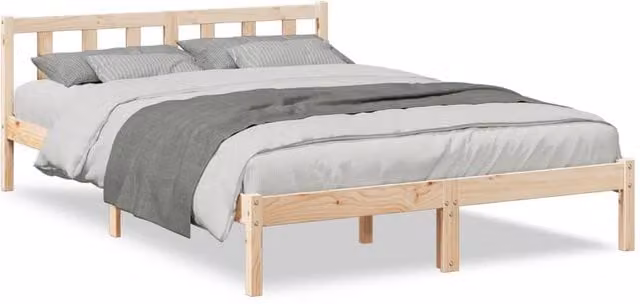 Berkfield Home Extra Long Solid Wood Pine Bed Frame in Light Brown W/D/H: 160 x 220 cm