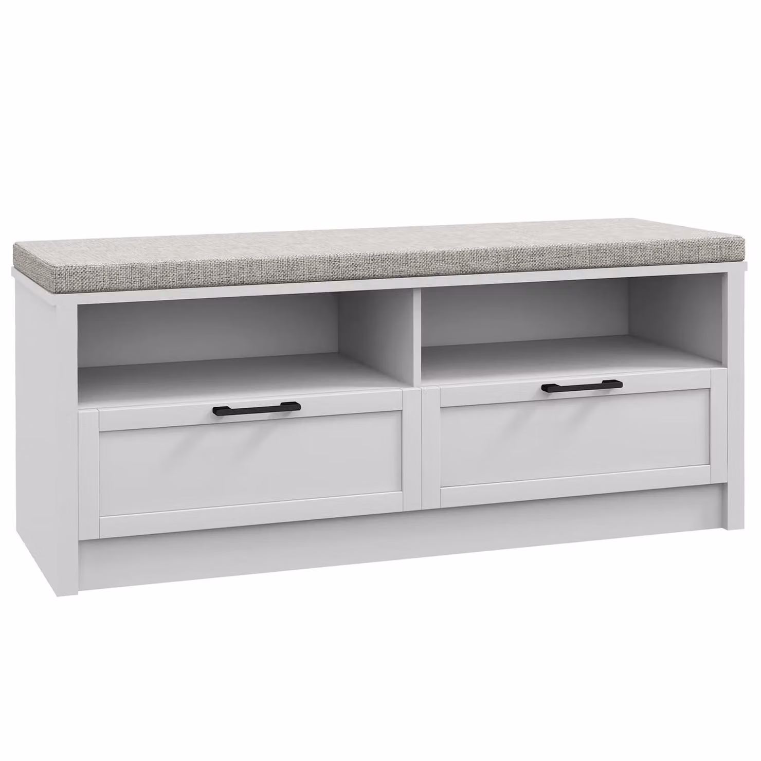 HOMCOM Modern Shoe Storage Bench with Padded Fabric Seating and Hallway Organiser in White or Beige – 2