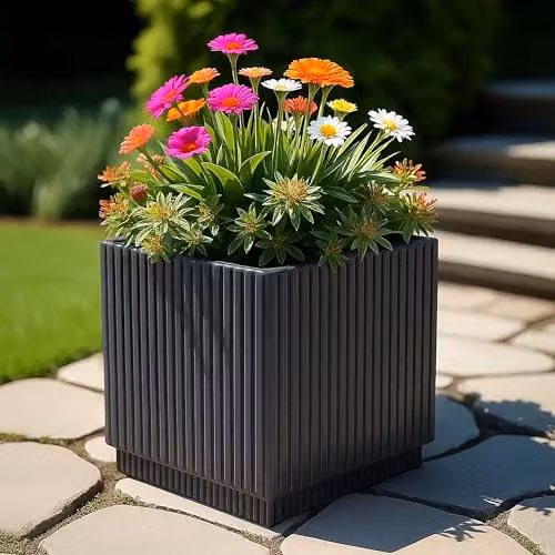 IDEALIST Black Reinforced Stone Outdoor Plant Pot, 25 cm – 3