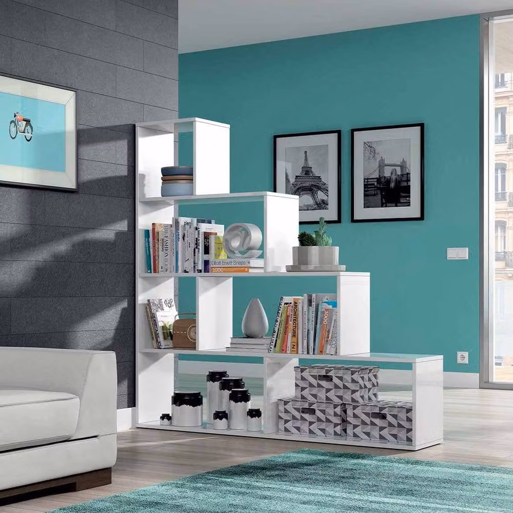 CALICOSY Klum 6-Compartment Staircase Shelf in White, Height: 145 cm – 2