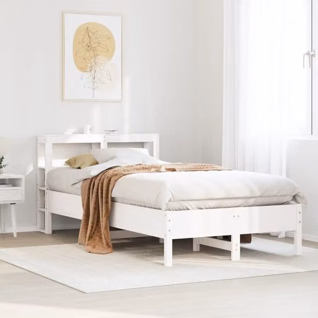 Berkfield Home Small Double Solid Wood Pine Bed Frame in White, W/D/H: 120 x 190 cm