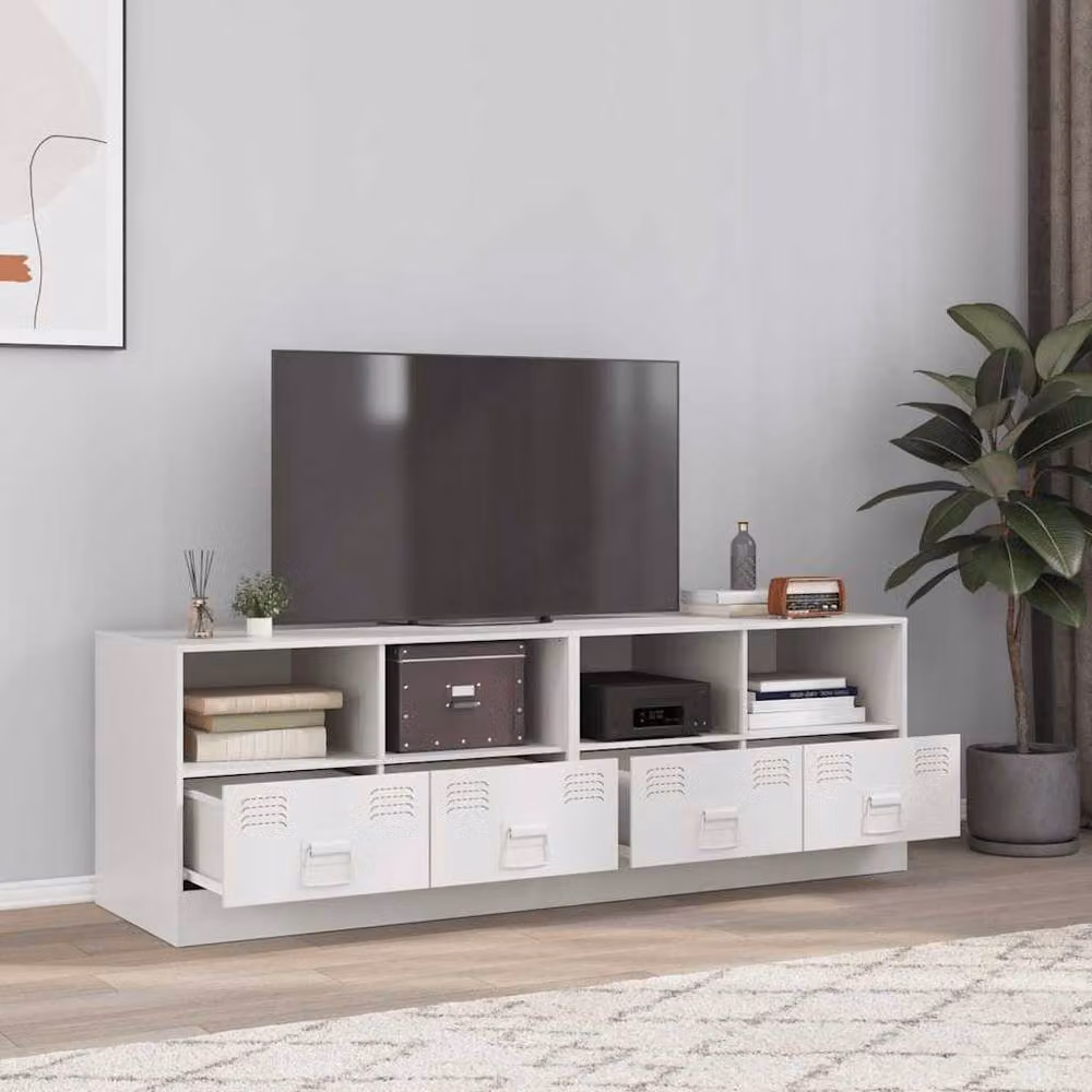 Berkfield Home Set of 2 White Steel TV Cabinets, W/D/H: 67 x 39 x 44 cm – 2