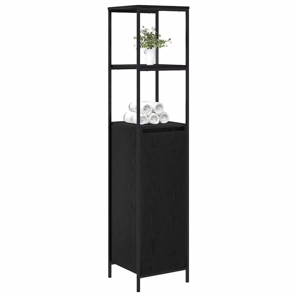 Berkfield Home Modern Black Oak Bathroom Cabinet with Internal Shelves and Open Storage, W/D/H: 36 x 35 x 165 cm – 3