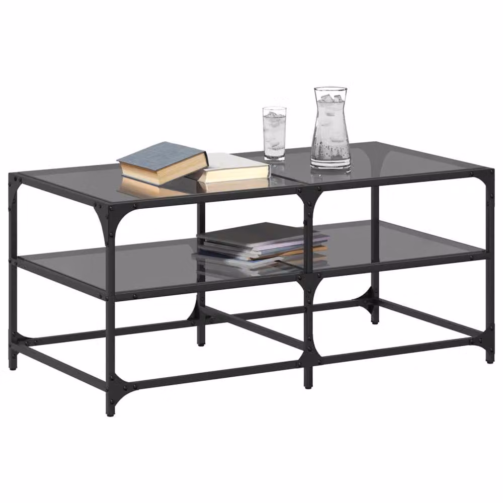 Berkfield Home Rectangular Coffee Table with Black Glossy Glass Top and Steel Frame, W: 98.5 cm, D: 50 cm, H: 45 cm – 3