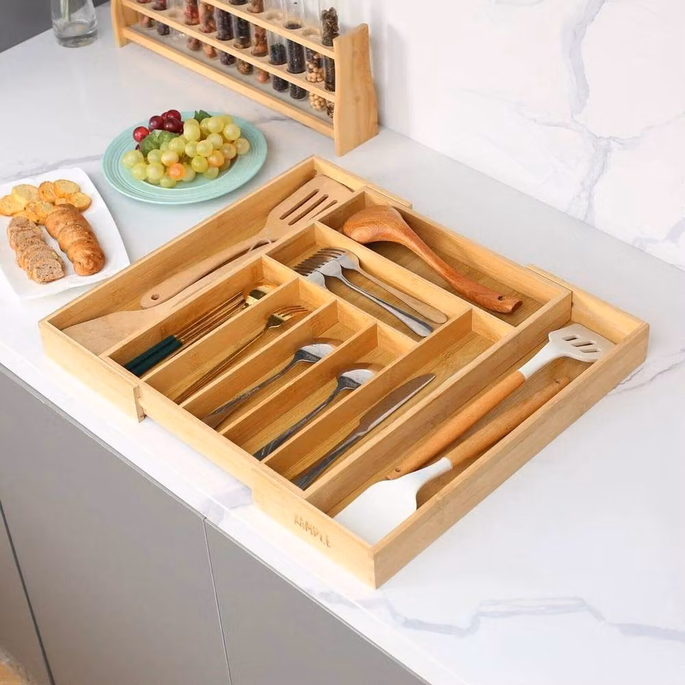 Kelvenix Extendable Bamboo Cutlery Tray in Brown – 2