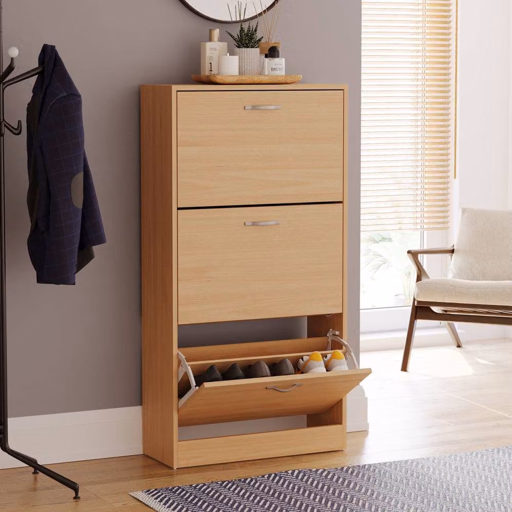 HD Designs Vida Designs Modern 3 Drawer Brown Shoe Cabinet with Tilting Compartments – 3