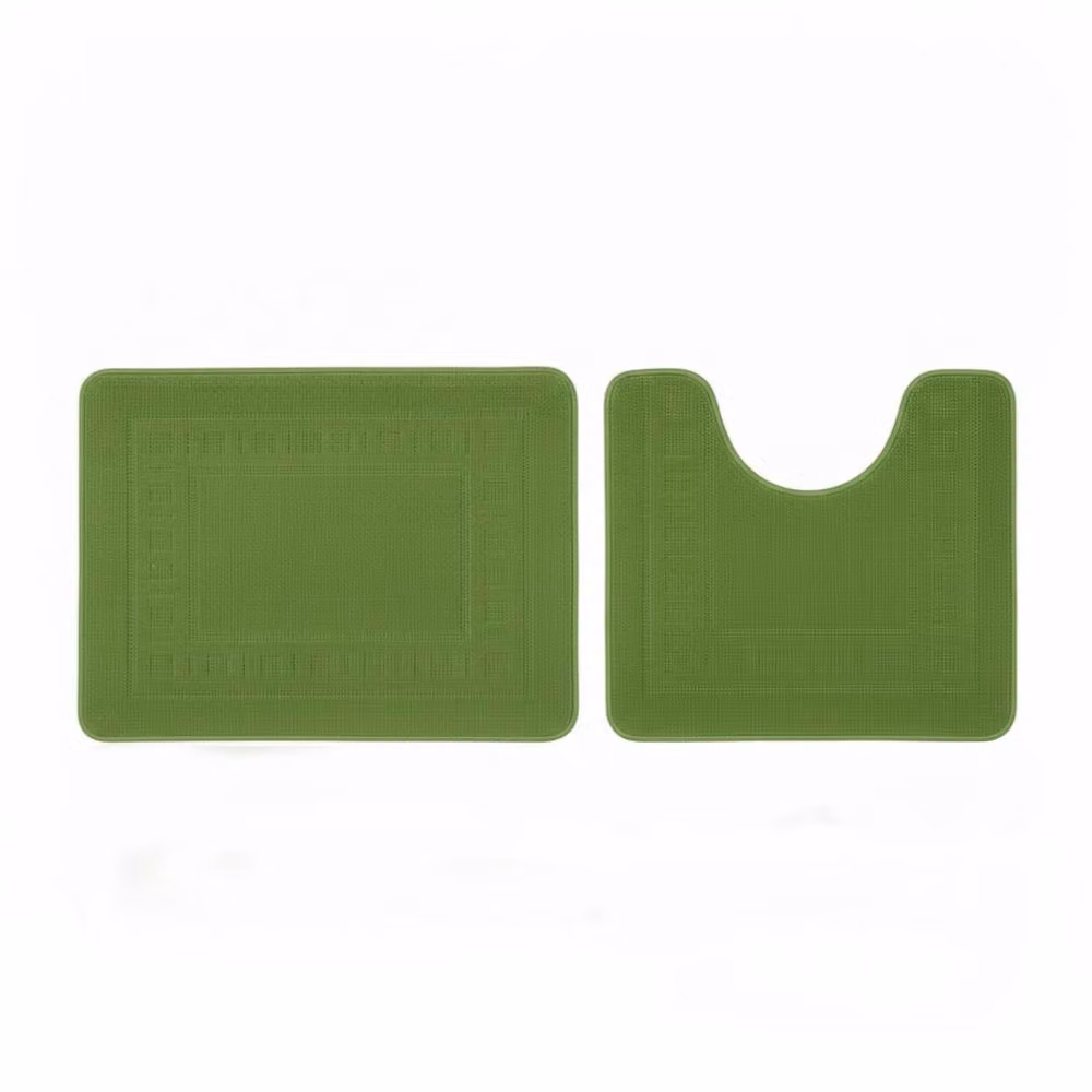 Snug City 2 Piece Box Design Bath Mat Set in Green, Non-Slip and Absorbent, W: 80 cm x D: 50 cm – 2
