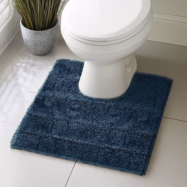 Velosso Lexington Indigo Blue Microfibre Non-Slip Bath and Pedestal Mat with U-Cutout