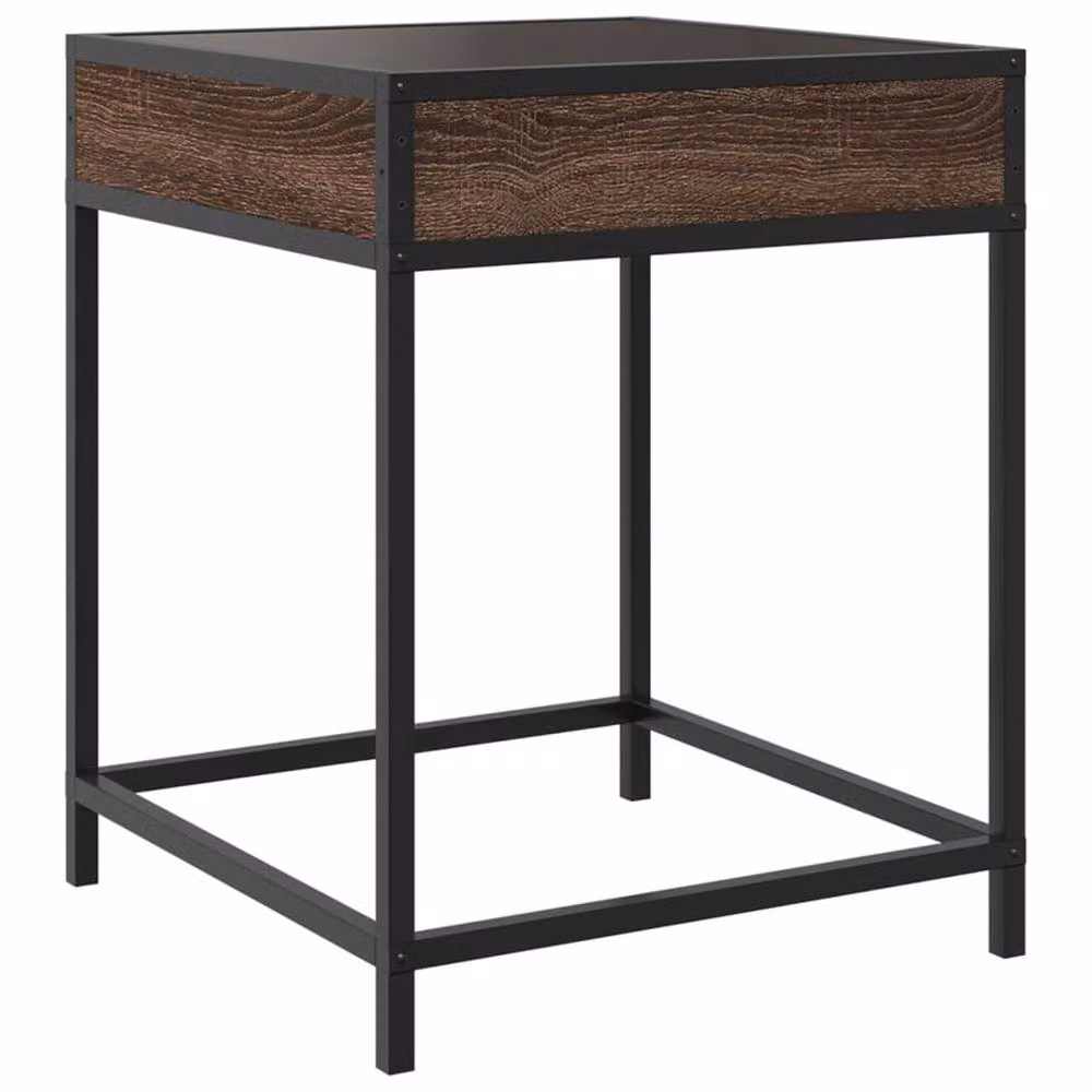 Berkfield Home Infinity LED Bedside Table in Brown Oak with Mirror Top, W/D/H: 40 x 40 x 51 cm – 5
