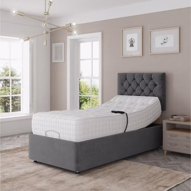Zaye Living Madison Electric Adjustable Bed Set with Fabric Pocket Sprung Mattress, Grey, W/D: 120 x 200 cm
