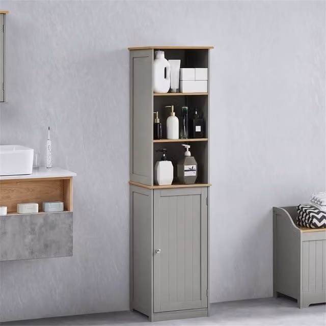 FORGEVIO Modern Grey Tall Cabinet with 1 Hinged Door and 2 Internal Shelves