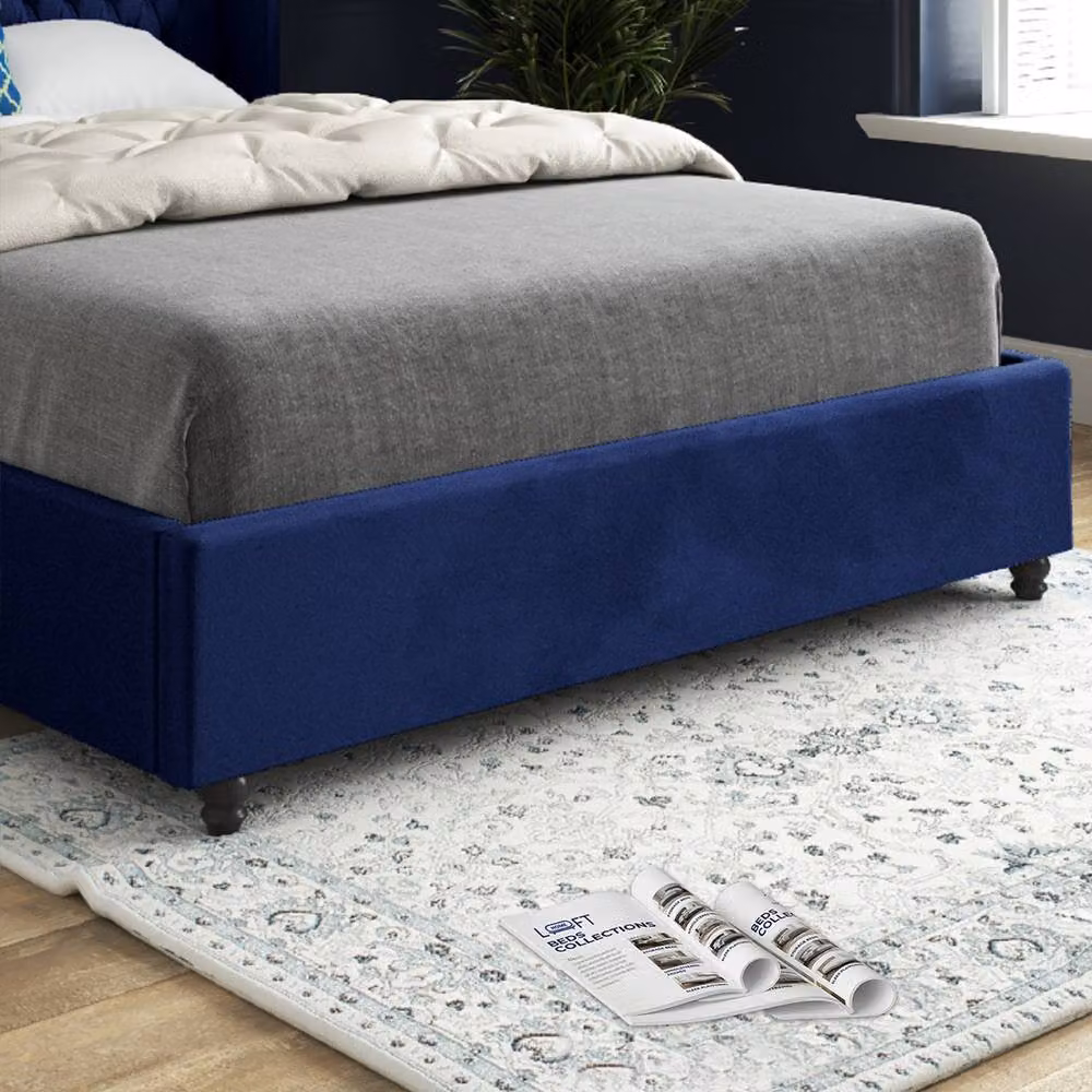 KDMD Welbury Winged Upholstered Blue Velvet Designer Bed Frame, Size: Single (90 x 200 cm) – 4