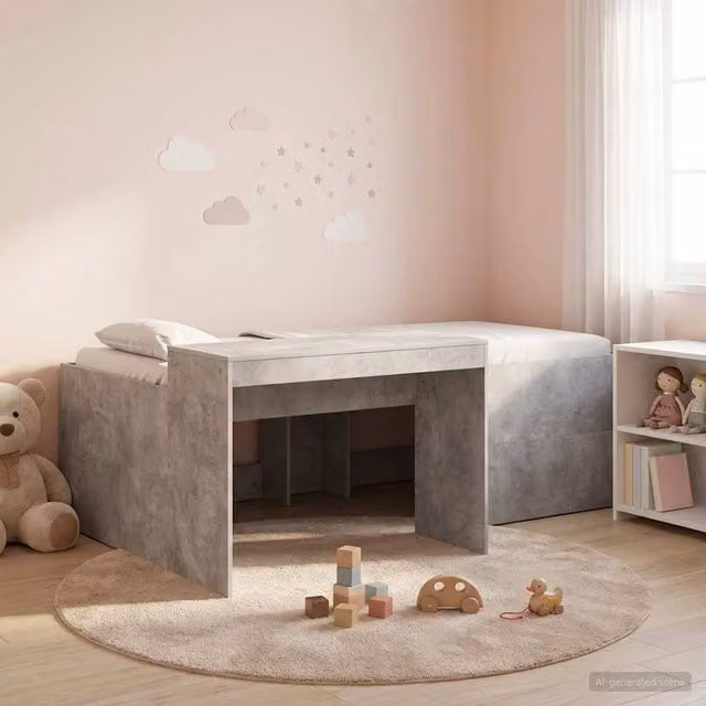 Berkfield Home Kids' High Bed Frame with Desk in Grey, W/D/H: 90 x 200 cm – 1