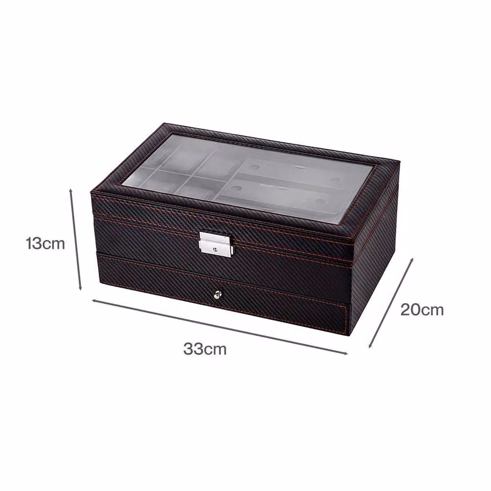 FLAVORA 2 Layer Watch and Jewellery Storage Box with Glass Lid, Black – 2
