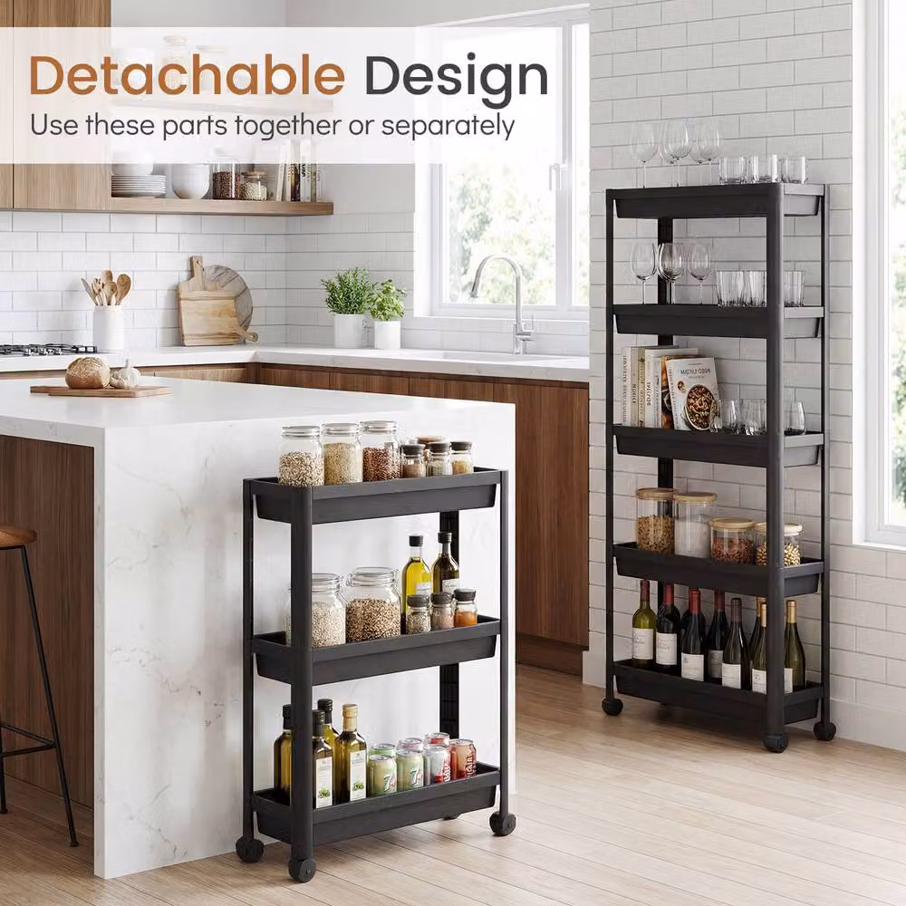 Costway 5-Tier Rolling Plastic Storage Trolley in Black – 3